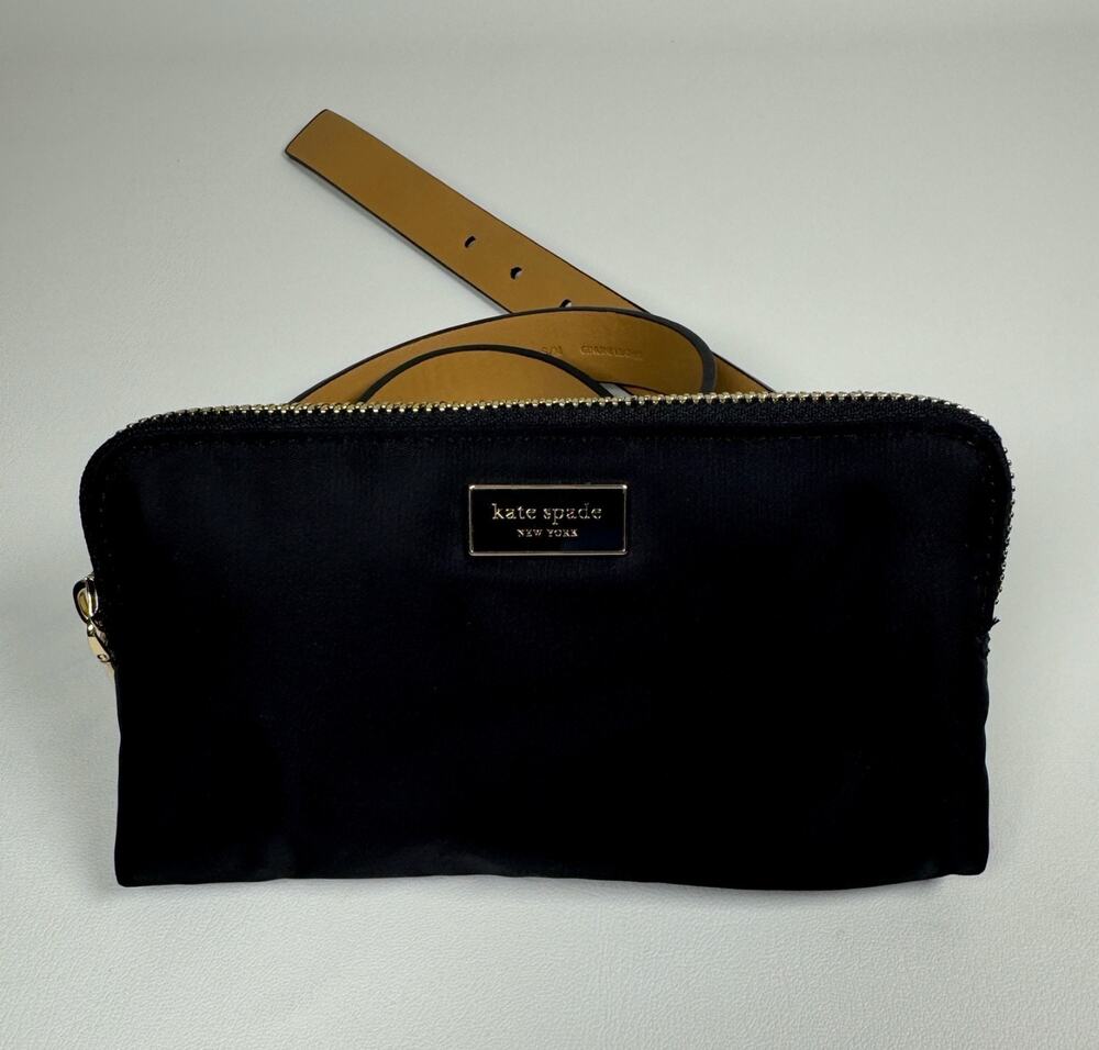 NWT Kate Spade New York Black Nylon Logo Leather Belt Bag Fanny Pack Waist Pouch